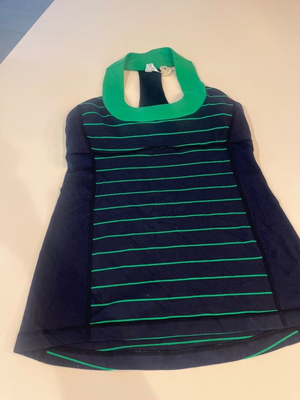 Lululemon Athletica Racerback Tank Top Navy Green Striped Size 8 Nylon Blend